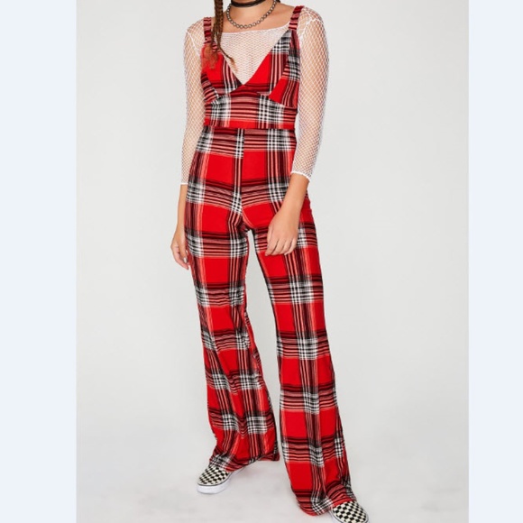 red tartan jumpsuit